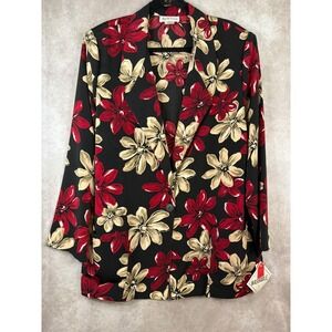 NWT VTG 90s Apparenza Blazer Large Black Red Tan Floral Washable USA Made